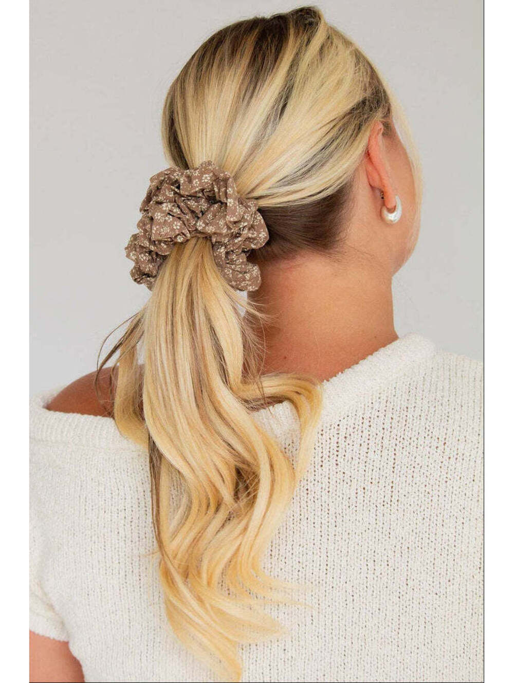 Andi Neutral Tan Floral Jumbo Scrunchie